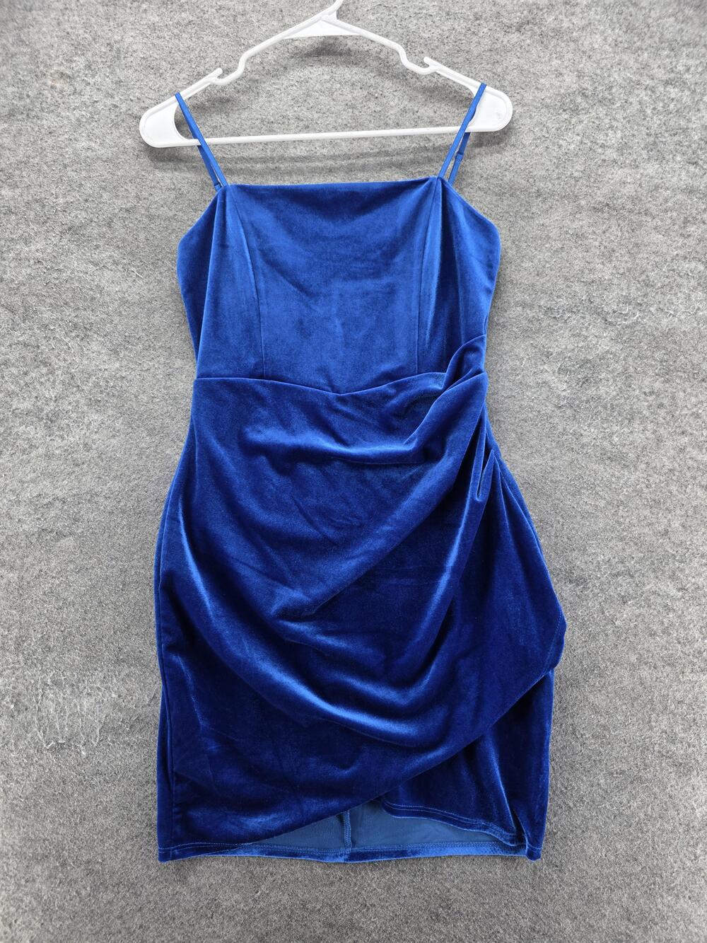 Honey And Rosie Dress Juniors M Blue Bodycon Velvet Ruched Short Party Cocktail